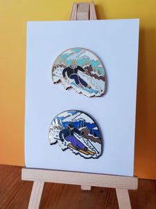 Skier Snow Scene Enamel Pin - Hashley Art