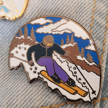 Load image into Gallery viewer, Skier Snow Scene Enamel Pin - Hashley Art