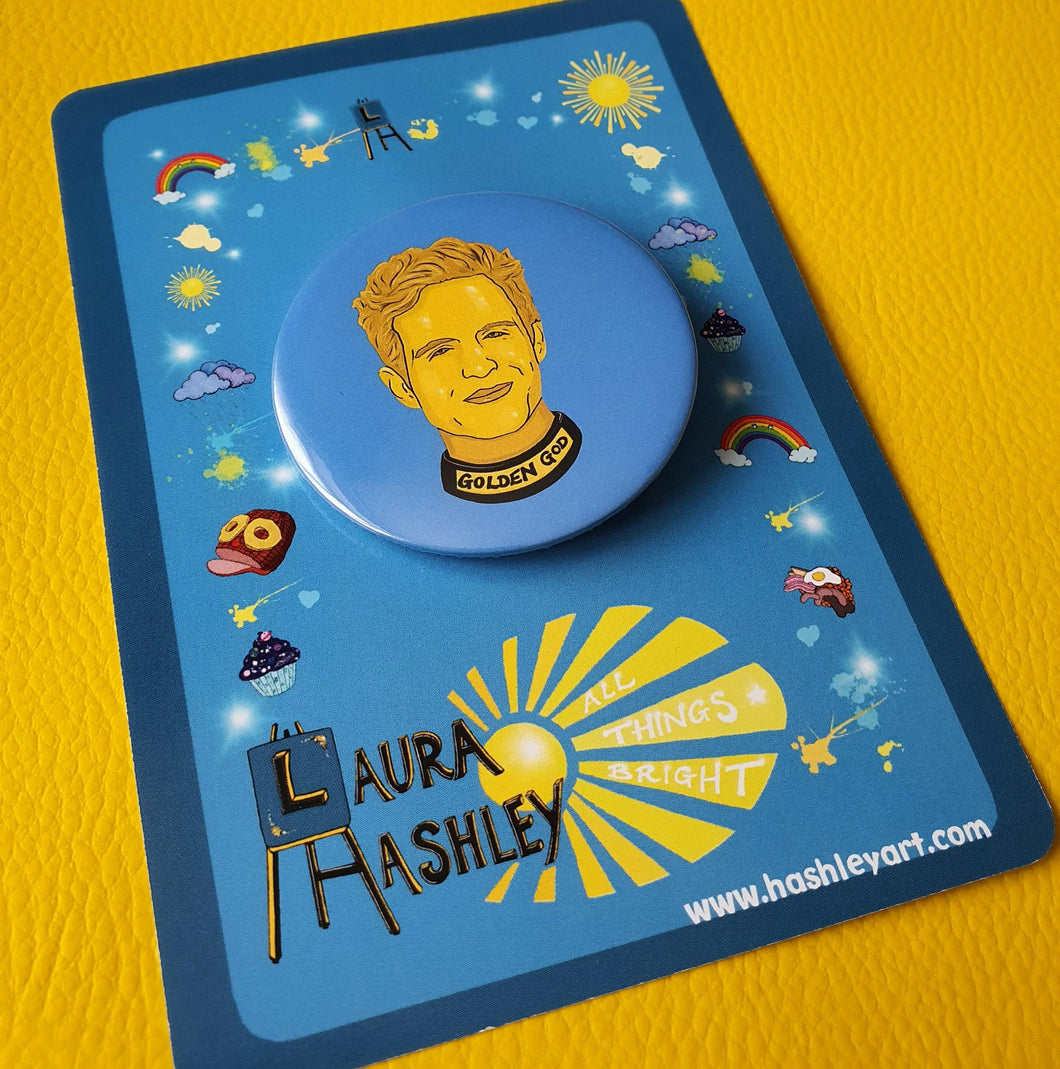 Always Sunny Golden God Button Badge - Hashley Art