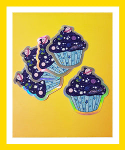 Cosmic Cupcake Hologram Stickers - Hashley Art