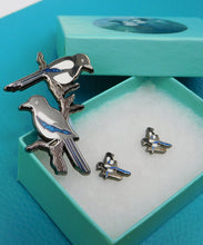 Load image into Gallery viewer, Magpies Two for Joy Earrings and Enamel Pin Gift Set