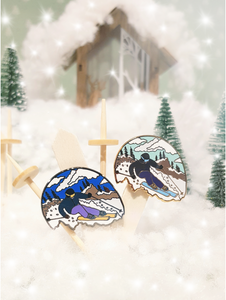 Skier Snow Scene Enamel Pin - Hashley Art